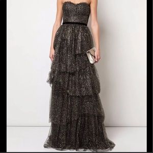 Marchesa Glitter Tulle Tiered Gown